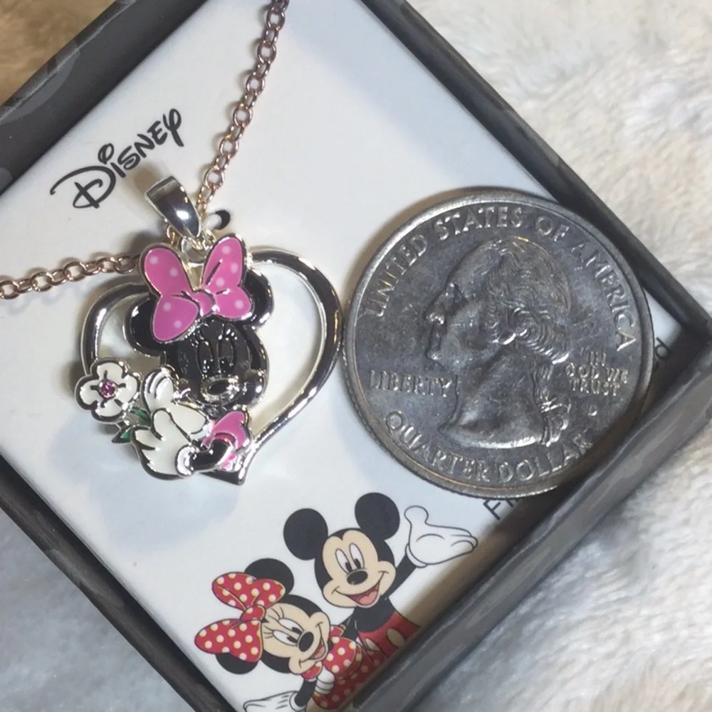 Disney’s Minnie Mouse Silver Plated Heart Shape Pendant and Necklace